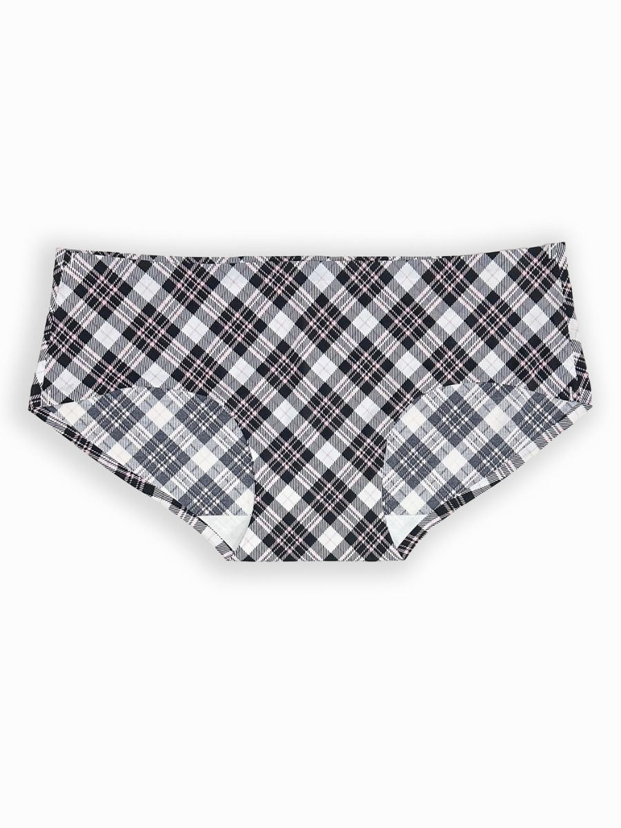 Plaid patterned underwear on a white background