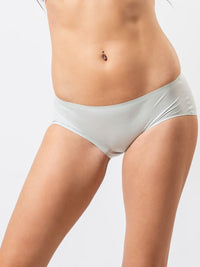 Light gray underwear worn by a person on a white background