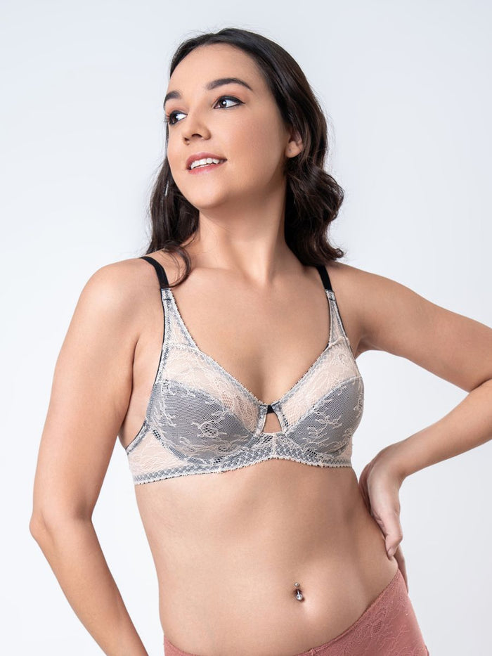 Jeda - Non-Padded Wired Cut & Sew Bra All Lace in Champagne 1