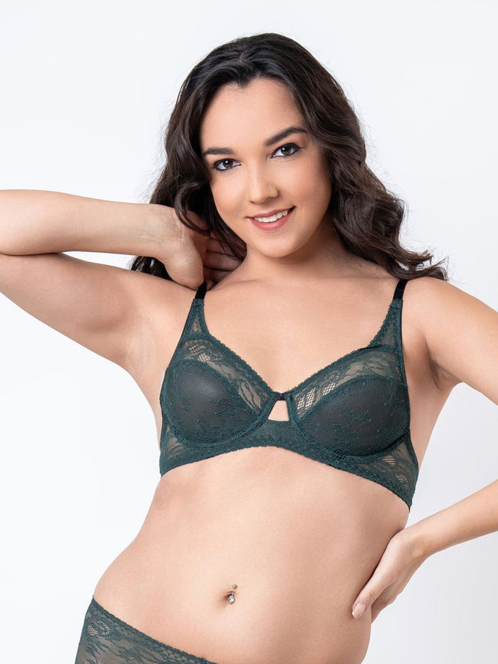 Jeda - Non-Padded Wired Cut & Sew Bra All Lace in Green 1