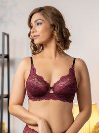 Jeda - Non Padded Wired Cut & Sew in All Lace - Deep Wine 1