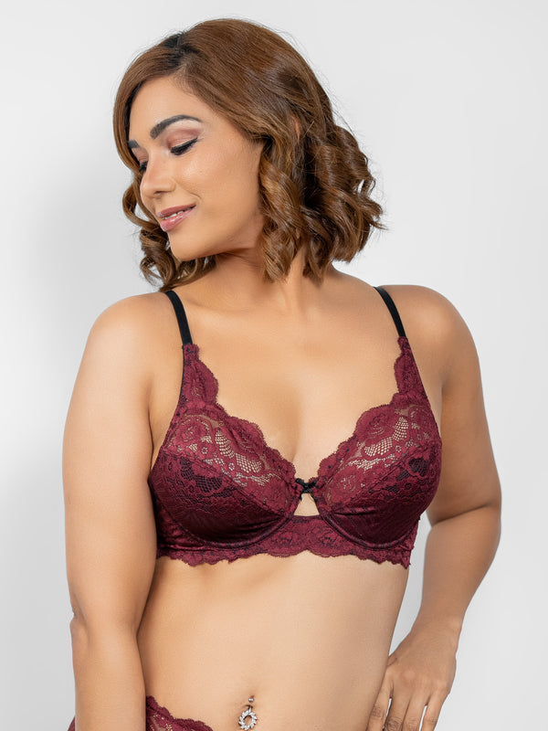 Jeda - Non Padded Wired Cut & Sew in All Lace - Deep Wine 2