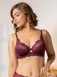 Jeda - Non Padded Wired Cut & Sew in All Lace - Deep Wine 5