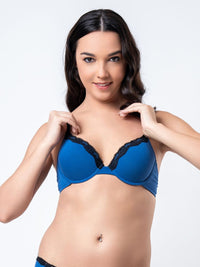 Jenna - T Shirt Full Coverage Plunge Bra Cotton in Twilight Blue 4