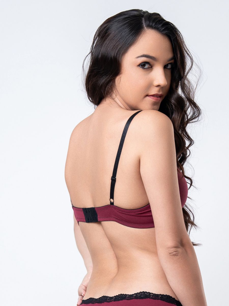 Jenna - T Shirt Full Coverage Plunge Bra Cotton in Wine 2
