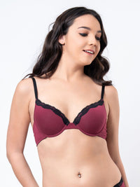 Jenna - T Shirt Full Coverage Plunge Bra Cotton in Wine 4