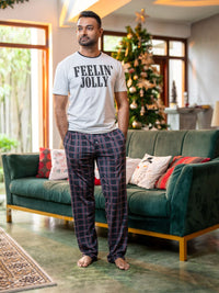 Joshua - Mens Graphic Tee & Long PJ Set in Grey Marl & Grey Multi Checks 1