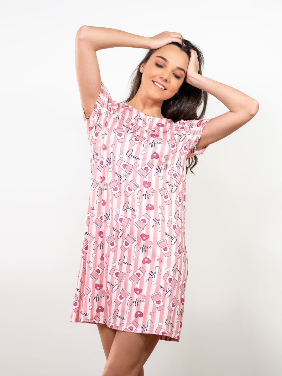 Kaitlyn - S/S Graphic Sleep Shirt in Coffee Queen Multi 1