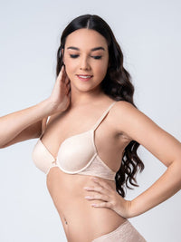 Kathy - T Shirt Full Coverage Plunge Bra All Lace in Angel Wing 1