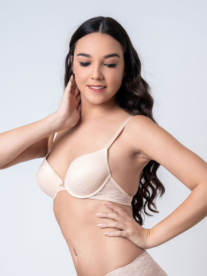 Kathy - T Shirt Full Coverage Plunge Bra All Lace in Angel Wing 1