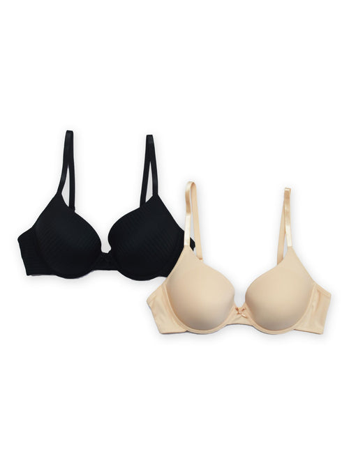 Luna - Plunge Padded Wired Bra - 2 Pack in Black & Nude 2