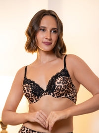 Luna – Plunge Padded Wired Bra In Leopard Multi