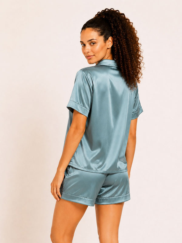 Lyanna - Satin Short Pyjama Set in Mila Blue