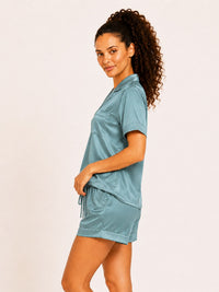 Lyanna - Satin Short Pyjama Set in Mila Blue