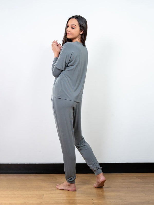 Lydia L/S Drop Shoulder Top & Skinny Fit Lounge Pant Set in Grey 2