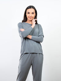 Lydia L/S Drop Shoulder Top & Skinny Fit Lounge Pant Set in Grey 3