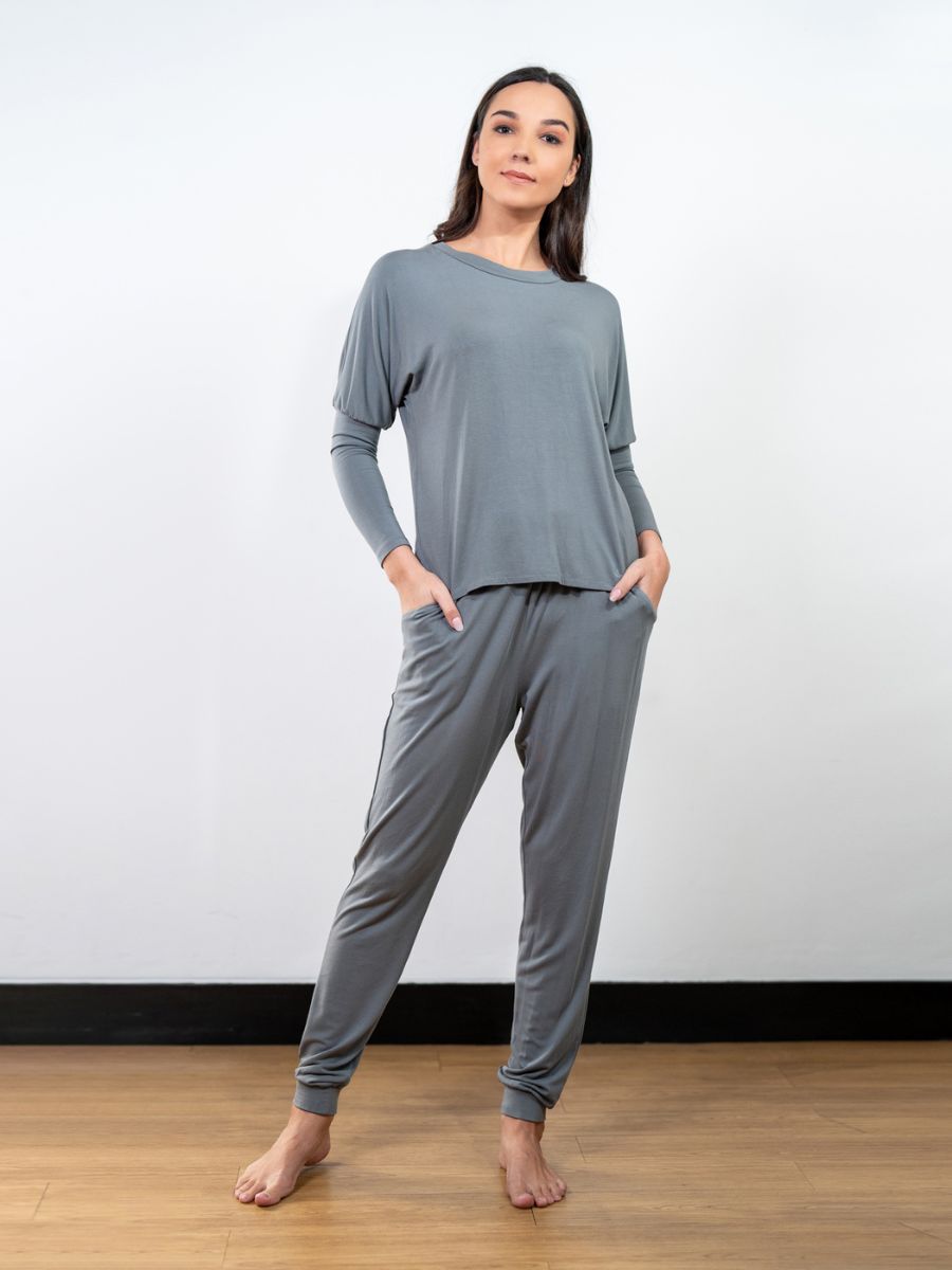 Lydia L/S Drop Shoulder Top & Skinny Fit Lounge Pant Set in Grey 4
