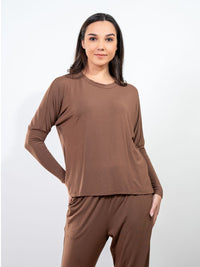 Lydia L/S Drop Shoulder Top & Skinny Fit Lounge Pant Set in Walnut Shell 3