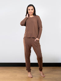 Lydia L/S Drop Shoulder Top & Skinny Fit Lounge Pant Set in Walnut Shell 4