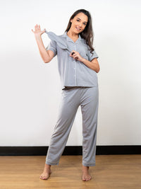 Lyla - SS Classic LPJ Set With Eye Mask in Grey Oats 1
