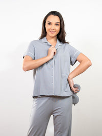 Lyla - SS Classic LPJ Set With Eye Mask in Grey Oats 4