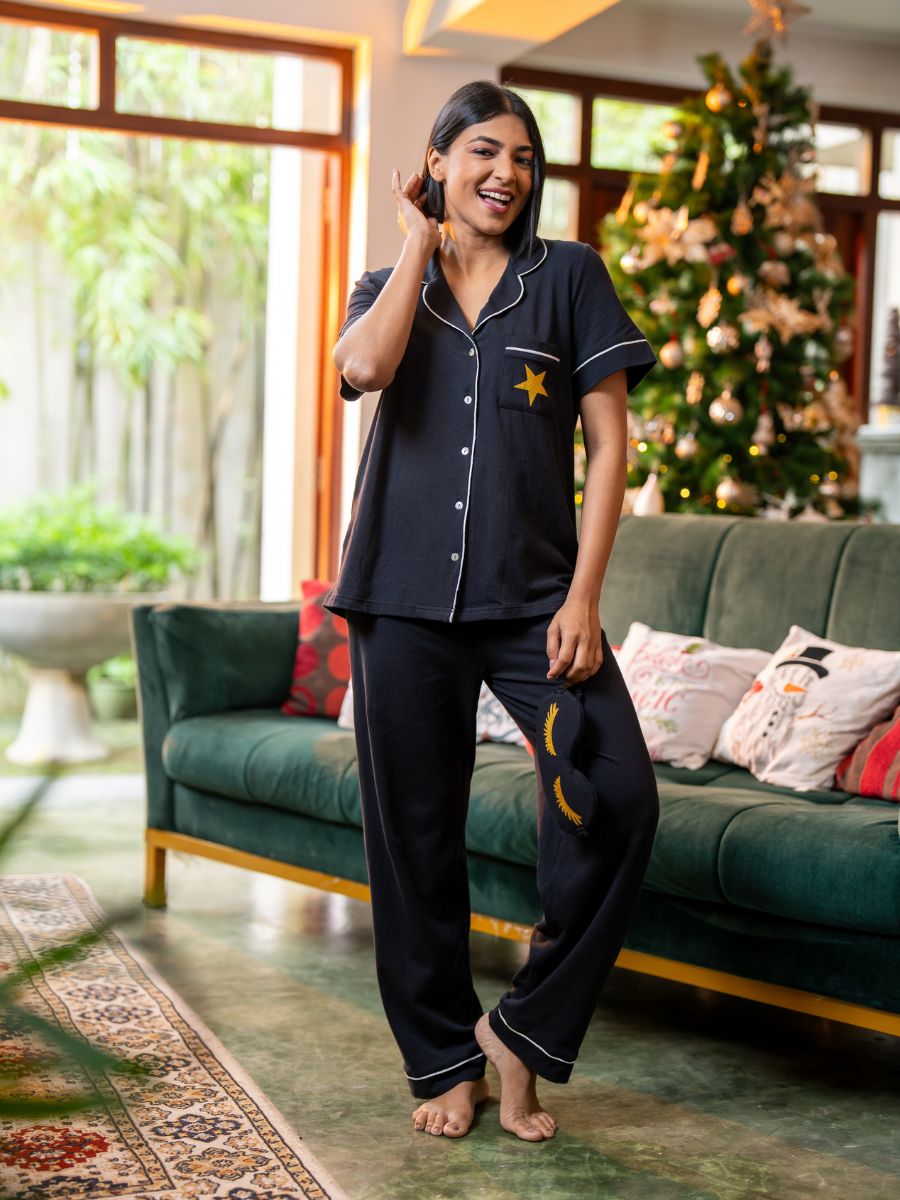 Lyla - S/S Classic LPJ Set with Eye Mask in Black 1