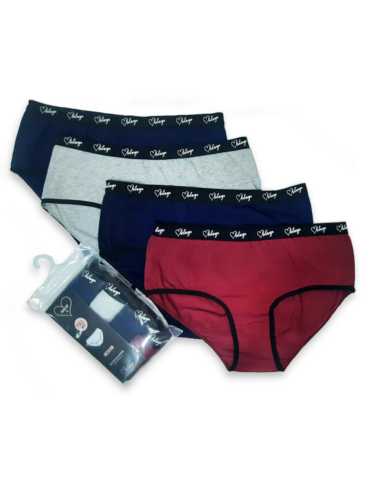 Dina - Midi Brief 4 Pack in Maroon Navy & Grey Marl Combo