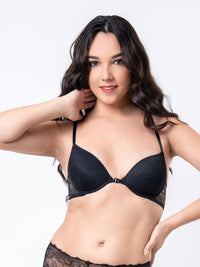 Meghan Racer Back Plunge Bra with Front Closure All Lace in Black 1