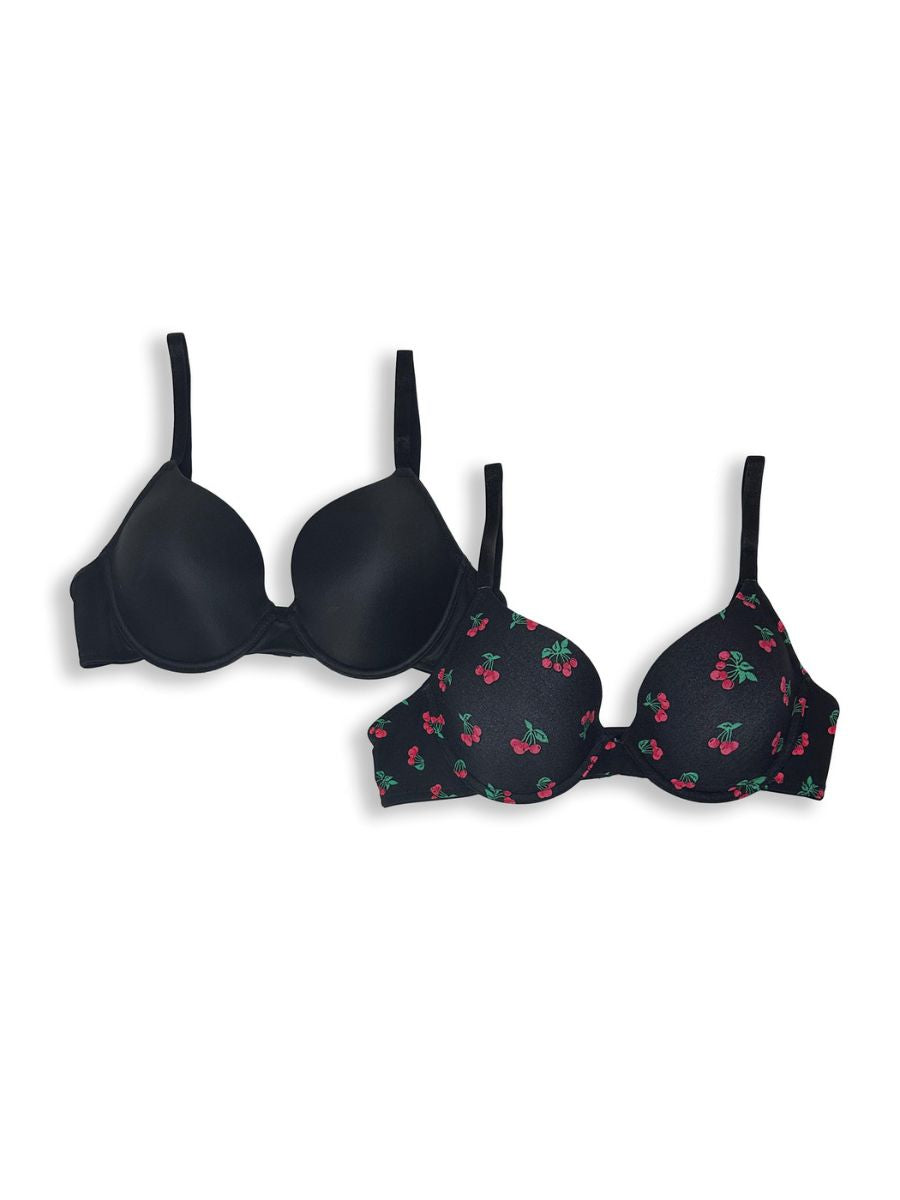 Monica - Plunge Padded Wired Bra in Cherry Combo 1