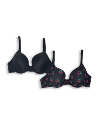 Monica - Plunge Padded Wired Bra in Cherry Combo 1