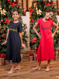 Naomi – S/S Sleep Shirt - 2PK in Tango Red & Black 1