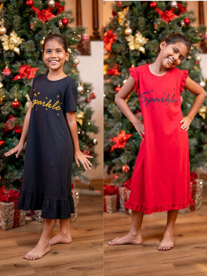 Naomi – S/S Sleep Shirt - 2PK in Tango Red & Black 1