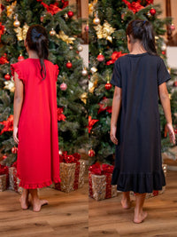 Naomi – S/S Sleep Shirt - 2PK in Tango Red & Black 2