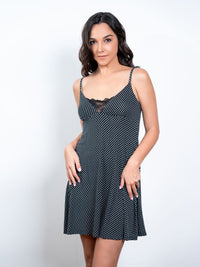 Nelly - Chemise with Lace in Black & White Ditsy 1