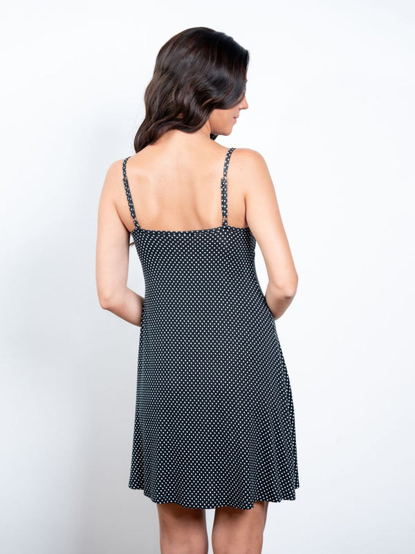 Nelly - Chemise with Lace in Black & White Ditsy 2