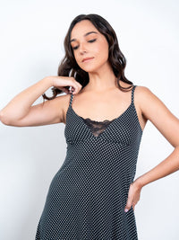 Nelly - Chemise with Lace in Black & White Ditsy 4
