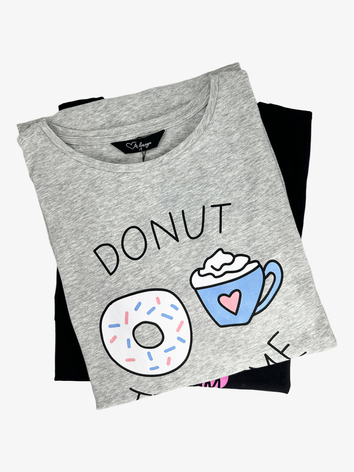 Maya - Sleep Shirt Graphic in Gray Marl & Black Combo - 2 Pack
