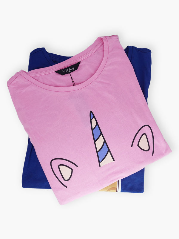 Maya - Sleep Shirt Graphic in Begonia Pink & Twilight Blue Combo - 2 Pack