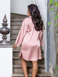 Sakya - Long Sleeve Classic Sleep Shirt in Disty Rose Jacquard