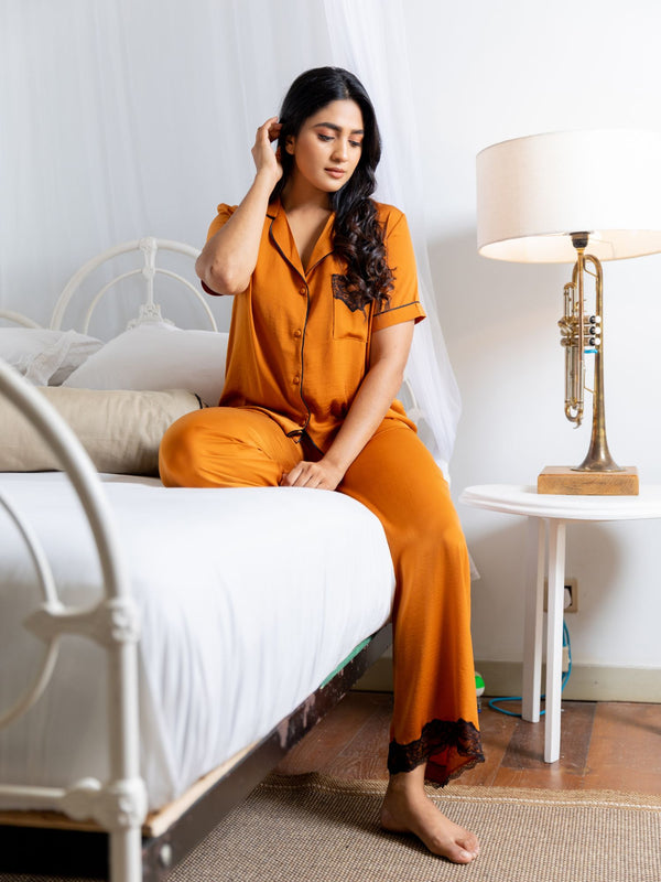 Shaheda - Short Sleeve Classic Long Pajama in Ginger 1