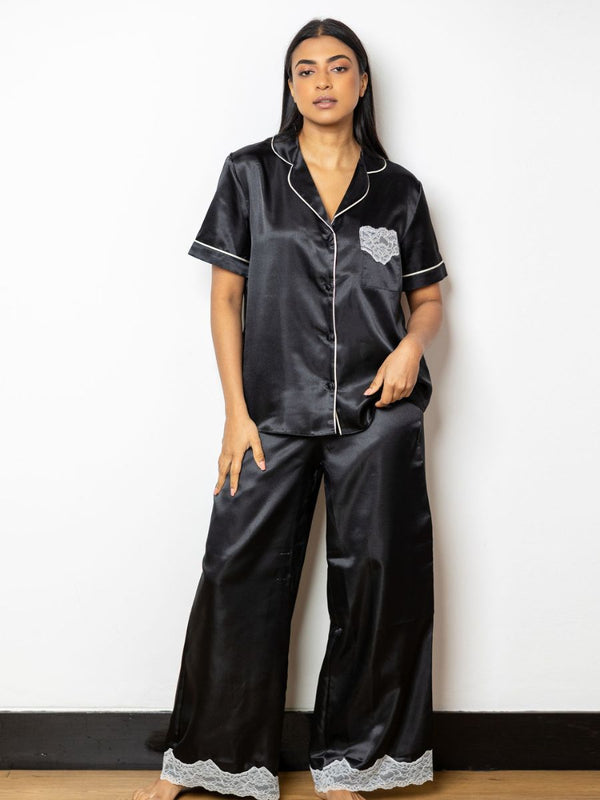 Shaheda - Short Sleeve Classic Long Pajama in Black Bo 3