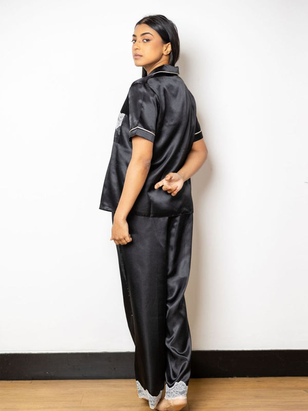 Shaheda - Short Sleeve Classic Long Pajama in Black Bo 4