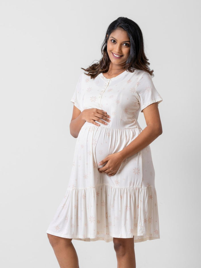 maternity sleep shirt dress Stripe Maternity Sleep Dress (White/Ocean)