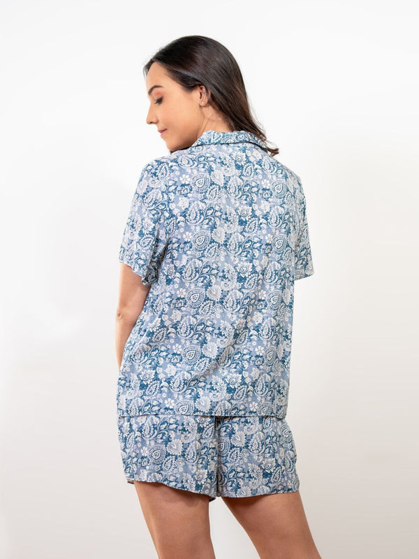 Valarie - S/S Classic SPJ Set in Blue Paisley Multi 2