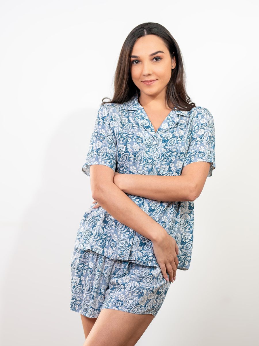 Valarie - S/S Classic SPJ Set in Blue Paisley Multi 3
