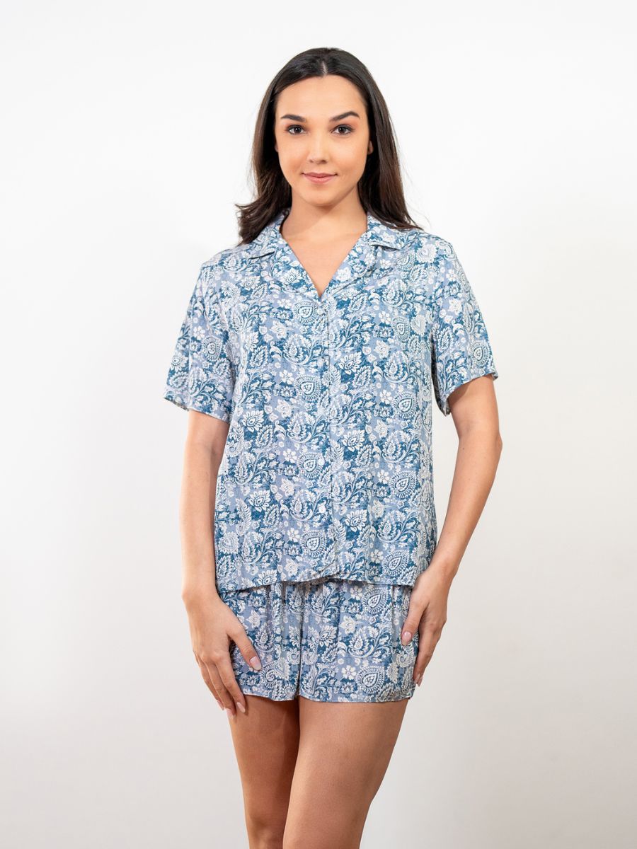 Valarie - S/S Classic SPJ Set in Blue Paisley Multi 4