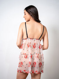 Venessa - Baby Doll & Thong Set in Red & Nude Ember Lace 2