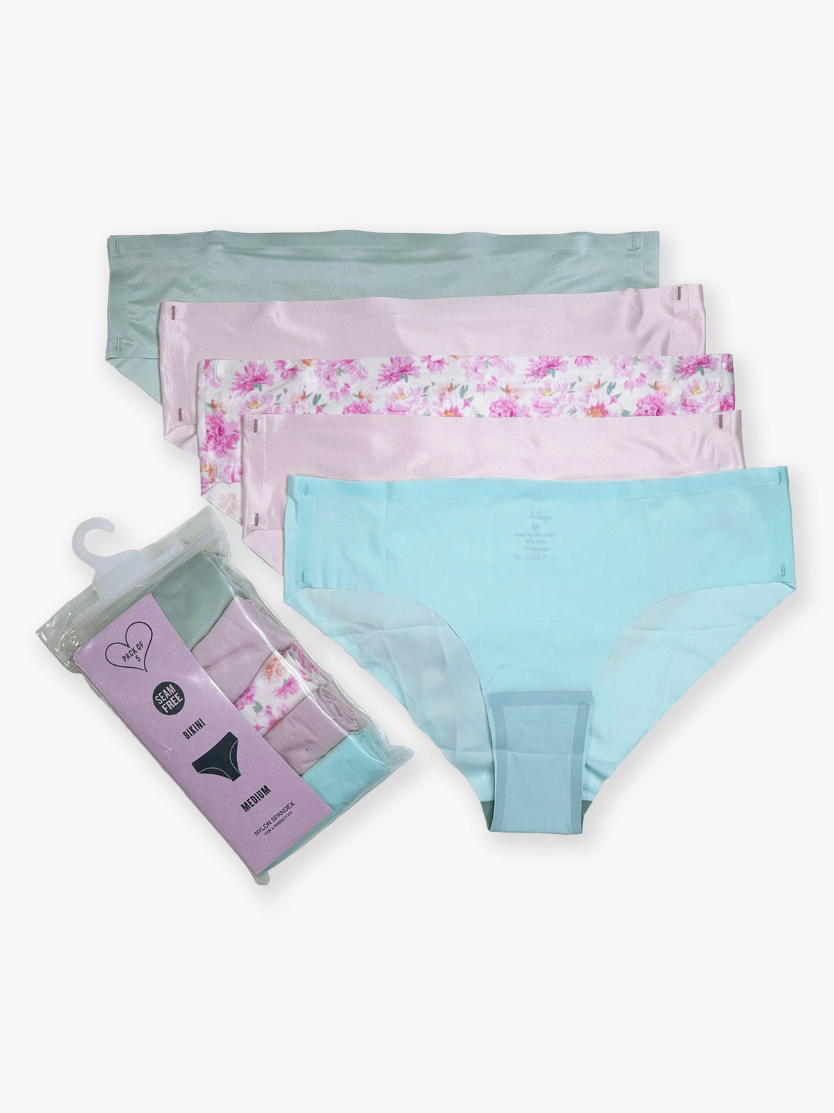 Zhuri - Seam Free High Cut Bikini Brief- 5PK in Pastel Posies Combo