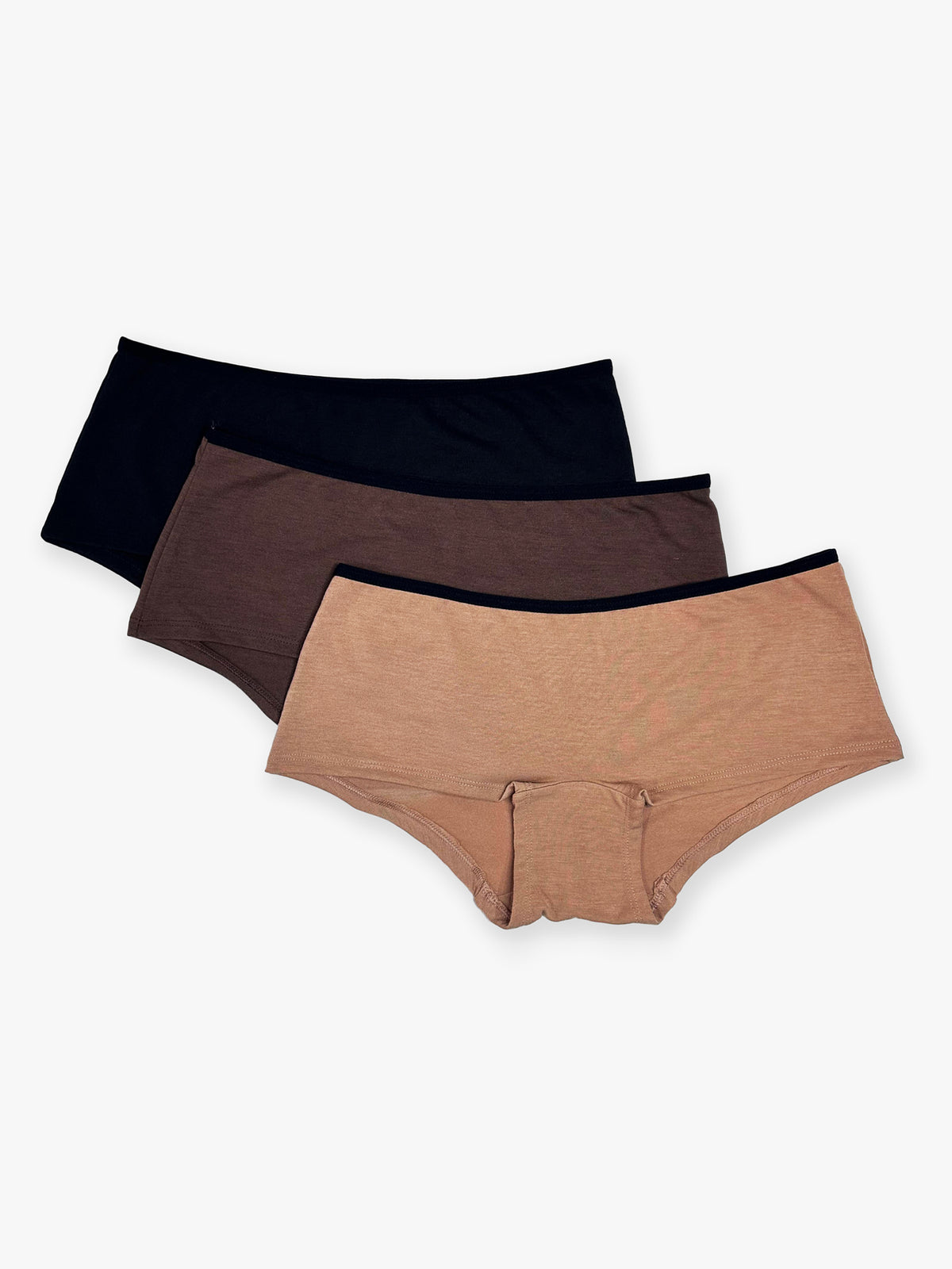 Amy - Short Cotton - 3 Pack in Black, Fenugreek & Toffee