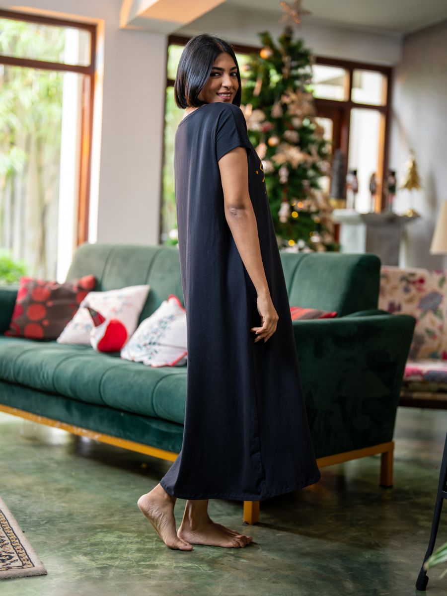 Zoe - Short Sleeve Long Sleep Shirt in Black 2